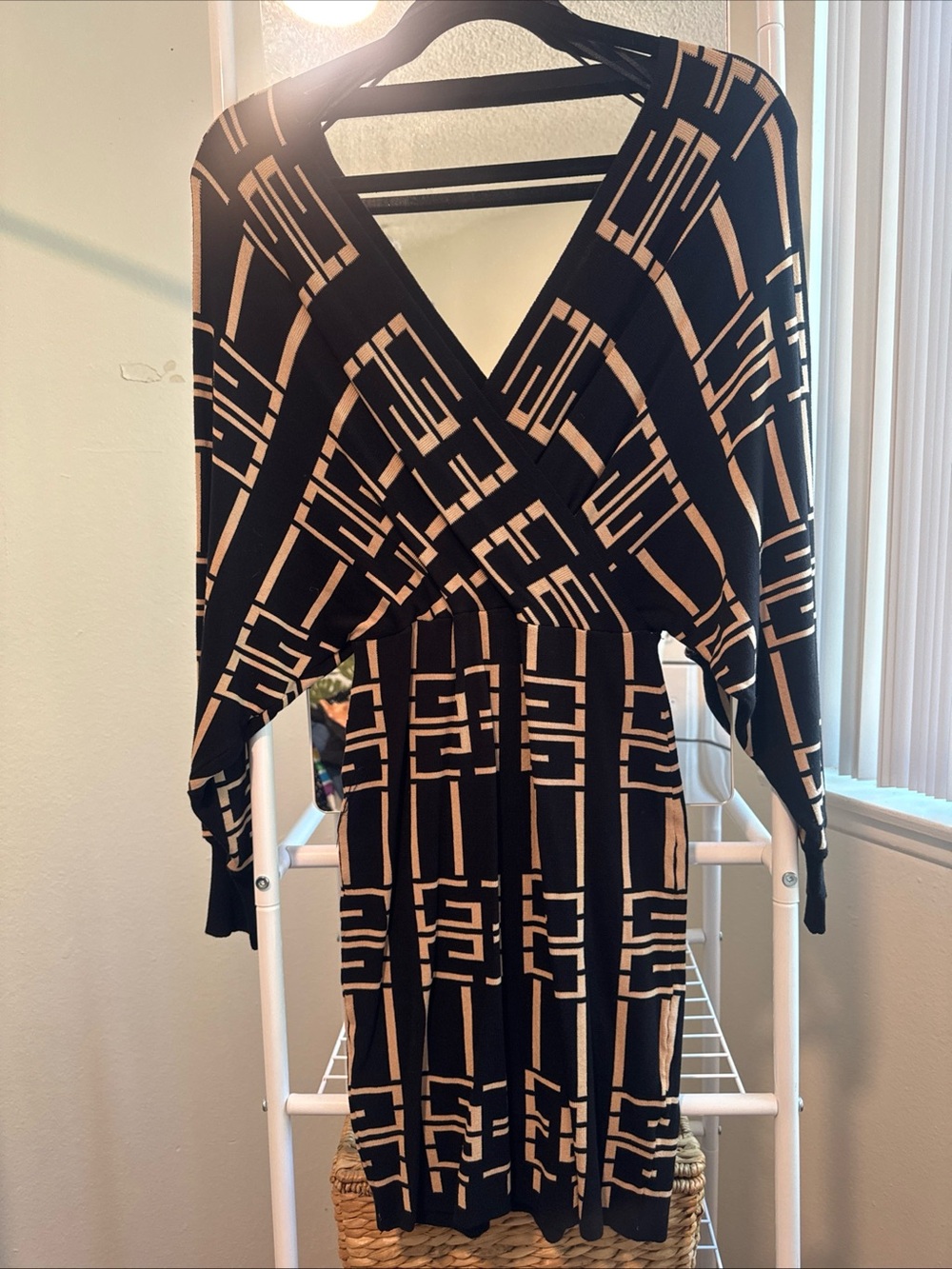 Immodel Black and Beige Geometric Wrap Mini Dress Medium